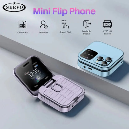 i16 PRO - Mini Celular Plegable, Cámara HD, Mensajes, Internet, Radio FM, Dual SIM, Linterna, Plegable