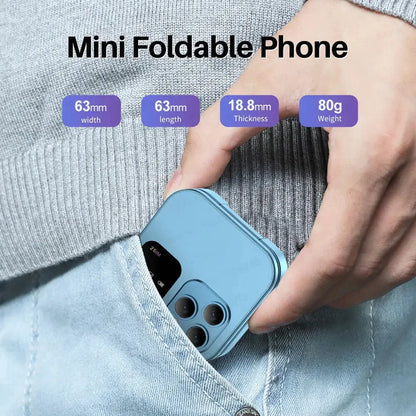 i16 PRO - Mini Celular Plegable, Cámara HD, Mensajes, Internet, Radio FM, Dual SIM, Linterna, Plegable